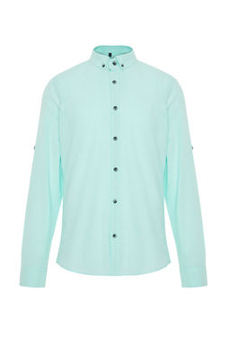 TRENDYOL MAN Koyu Yesil Dugmeli Yaka Apoletli Slim Fit Uzun Kol %100 Pamuklu Keten Gorunumlu Gomlek TMNSS20GO0189 - Trendyolmilla фото 35
