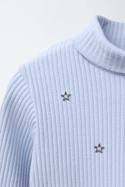 RIBBED TURTLENECK T-SHIRT WITH STUDS - Zara фото 3