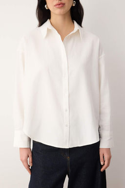 Beyaz Oxford Genis/Oversize Kal?p Gomlek TWOAW26GO00121