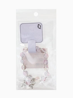 Браслет с подвесками "Сахарный" мишка, шар №10/8, цвет розово-синий в серебре