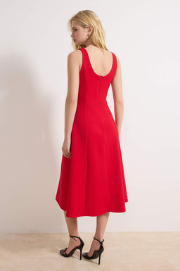 Siyah Duz Etegi Belden Ac?lan Midi Dokuma Elbise TWOSS26EL00122 - Trendyolmilla фото 8