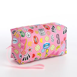 Косметичка на молнии, с ручкой, маленькая, с рисунком Kiss, розовая