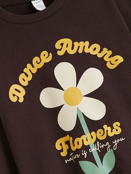 Bisiklet Yaka ?i?ekli K?z ?ocuk Sweatshirt