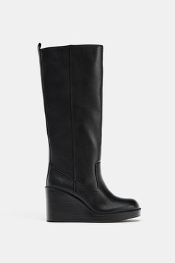 LEATHER WATER-REPELLENT WEDGE BOOTS