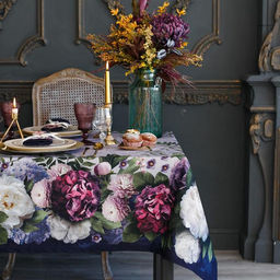 Набор столовый Этель Цветочный этюд, скатерть 220х150 см, салф. 40х40 см-12 шт, 100% хлопок  фото 3