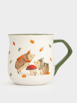 Кружка, 400 мл, керамика D, бело-зеленая, Ежи у гриба, Autumn friends - Anna lafarg фото 4