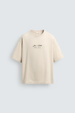 CAMISETA TEXTOS ESTAMPADOS / Crudo / Beige