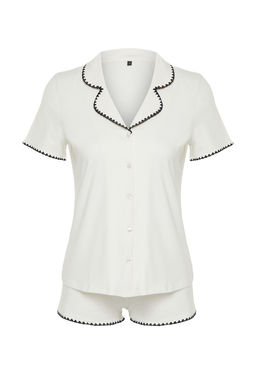 Trendyolmilla Premium Mavi Nak?s Detayl? Modal Sortlu Orme Pijama Tak?m? THMSS24PT00064  фото 8
