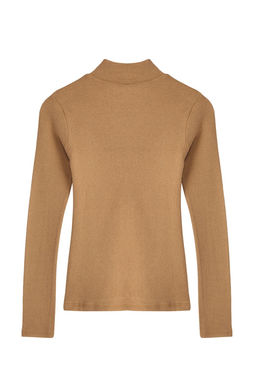 Vizon Fitted/Vucuda Oturan Dik Yaka Uzun Kol Fitilli Esnek Orme Bluz TWOAW21BZ0423