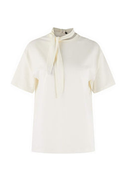 Limited Edition Ekru Oversize Dusuk Kol K?sa Kollu Uzun Tok %100 Pamuk Orme T-Shirt TWOSS26TS00029