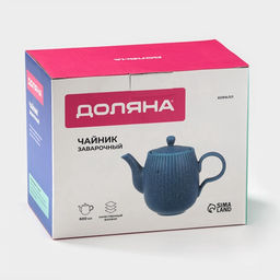 Заварочный чайник Доляна Коралл, 600 мл, фарфор, синий  фото 5