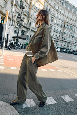 PANTAL?N ANCHO CINTURA EL?STICA / Khaki - Zara фото 3