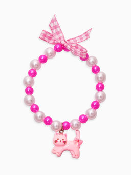 Цена за 2 шт. Браслет детский "Выбражулька" котик, бант, жемчуг, цвет бело-розовый