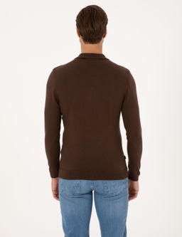 Kahverengi Slim Fit Polo Yaka Basic Triko Kazak - Pierre cardin фото 5