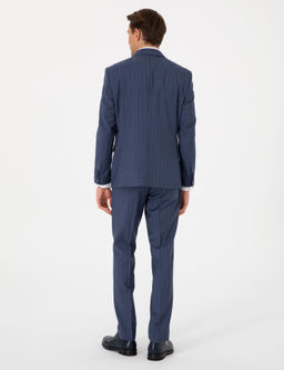 Koyu Mavi Slim Fit _izgili Y_n Tak_m Elbise