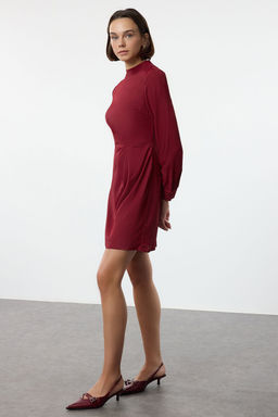 Koyu Visne A Kesim Mini Dokuma Elbise TWOAW25EL00389 - Trendyolmilla фото 2