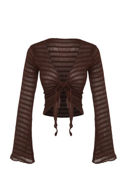 Trendyolmilla Ekru Premium Dokulu Fitted/Vucuda Oturan Baglama Detayl? Esnek Orme Bluz TWOSS24BZ00015 фото 15