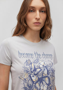 Kelebek Bask?l? Gri Tisort - Mavi фото 5