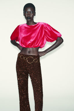 FLARE VELVET SEQUIN LEGGINGS - Zara фото 2