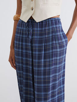 Beli Lastikli Ekose Kad?n Pileli Jogger Pantolon