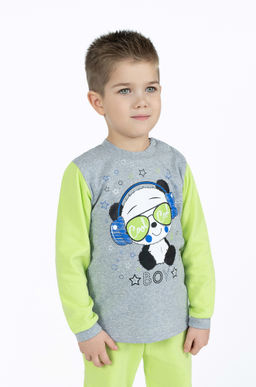 Костюм детский салатовыймеланж панда в наушниках