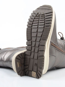 02-WA010-2M GRAY/BRONZE Сапоги "Дутики" зимние женские (натуральная кожа, курточная ткань, 100% шерсть)