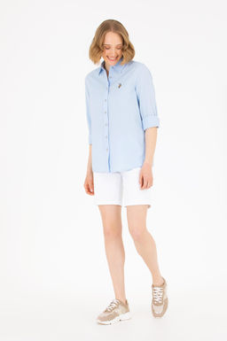 Женская голубая рубашка с длинным рукавом Basic - U.s. polo assn фото 4