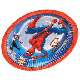 Цена за 10 шт. Тарелка бумажная одноразовая «С Днем Рождения!», 18 см, Человек-паук
