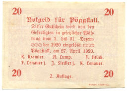 Банкнота 20 геллеров 1920 года Австрия Пёггшталь (нотгельд)