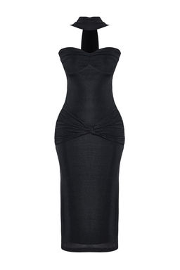 TRENDYOLMILLA Siyah Simli Orme Boyun Baglama Detayl? Elbise TPRSS25EL00021  фото 6