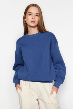 Indigo Kal?n Ici Polarl? Regular/Normal Kal?p Bisiklet Yaka Basic Orme Sweatshirt TWOAW24SW00101
