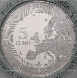 5 евро 2021 года Бельгия 75 лет комиксу Блейк и Мортимер (цветное покрытие, в блистере)