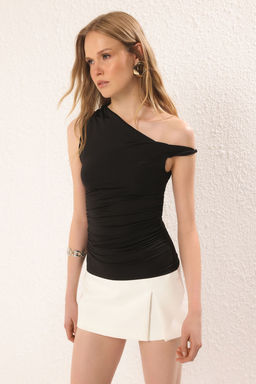 Trendyolmilla Kahverengi Asimetrik Yaka Buzgu/Drape Detayl? Fitted/Vucuda Oturan Orme Bluz TWOSS25BZ00279  фото 15