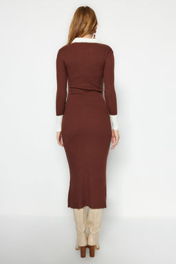 TRENDYOLMILLA Siyah Midi Triko Renk Bloklu Elbise Elbise TWOAW23EL00024  фото 18