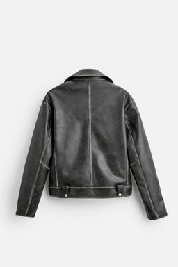 WASHED LEATHER EFFECT BIKER JACKET - Zara фото 8