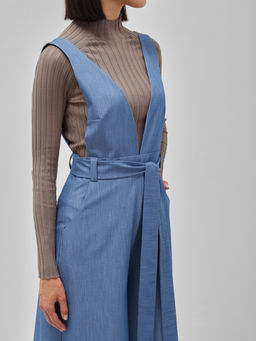 Комбинезон с брюками-кюлотами из костюмной однотонной джинсовой ткани - Tantino фото 8