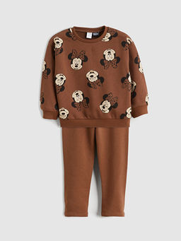 Bisiklet Yaka Minnie Mouse Bask?l? K?z ?ocuk Sweatshirt ve Tayt