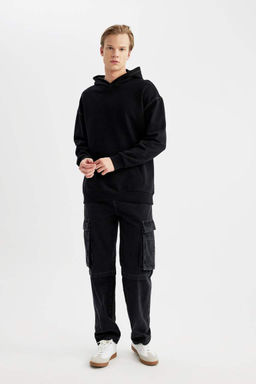 Базовая толстовка Comfort Fit с капюшоном - Defacto фото 6