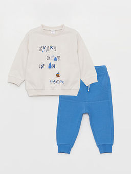 Bisiklet Yaka Bask?l? Uzun Kollu Erkek Bebek Sweatshirt ve E?ofman Alt? 2li Tak?m
