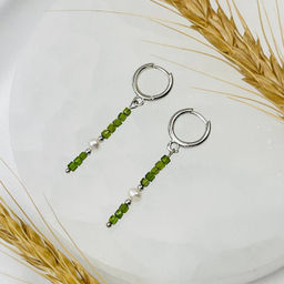 Серьги длинные из Хромдиопсида и Жемчуга