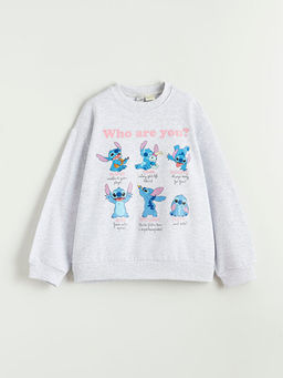 Stitch Bask?l? K?z ?ocuk Kal?n Sweatshirt