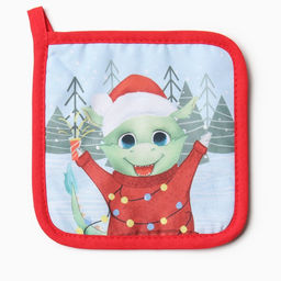 Набор кух. Доляна Счастливый дракон: варежка 20х28 см, прихватка 17х17 см, 35% хл, 65% пэ  фото 4