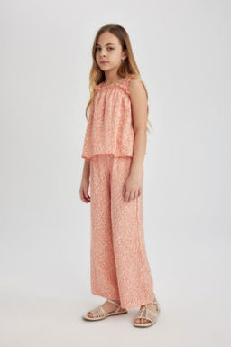 K?z Cocuk Wide Leg Genis Paca Desenli Pantolon