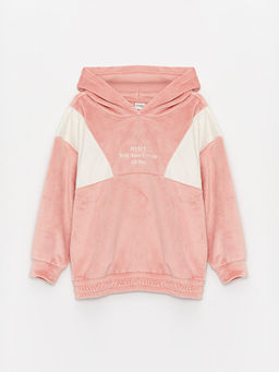 Nak??l? Uzun Kollu Kadife K?z ?ocuk Hoodie