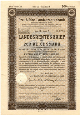 Облигация 4,5% 200 рейхсмарок 1937 года Германия