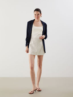 Beli Fermuarl? ?izgili Keten Kar???ml? Kad?n ?ort Etek