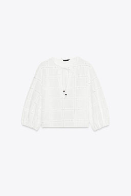 SHORT BLOUSE WITH CUTWORK EMBROIDERY - Zara фото 4