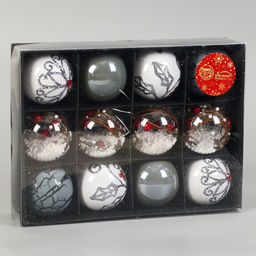 Ёлочные игрушки Мелодия, шары новогодние, d=6 см, набор 12 шт., ассорти, белый серый - Зимнее волшебство фото 2