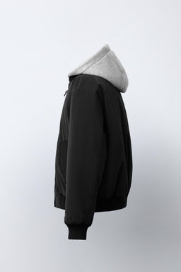 CAZADORA BOMBER ENGOMADA CAPUCHA FELPA DESMONTABLE / Negro - Zara фото 4
