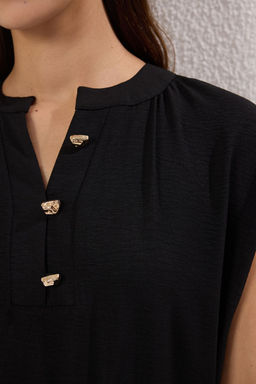 Siyah Kesim Kusakl? Midi Dokuma Elbise TWOSS25EL00630 - Trendyolmilla фото 4